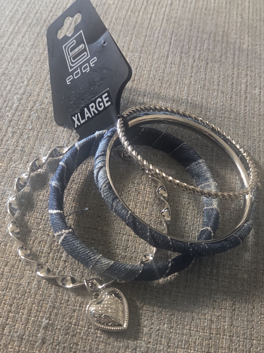 edge Silver and Denim Blue Mixed Bangle Bracelet Set